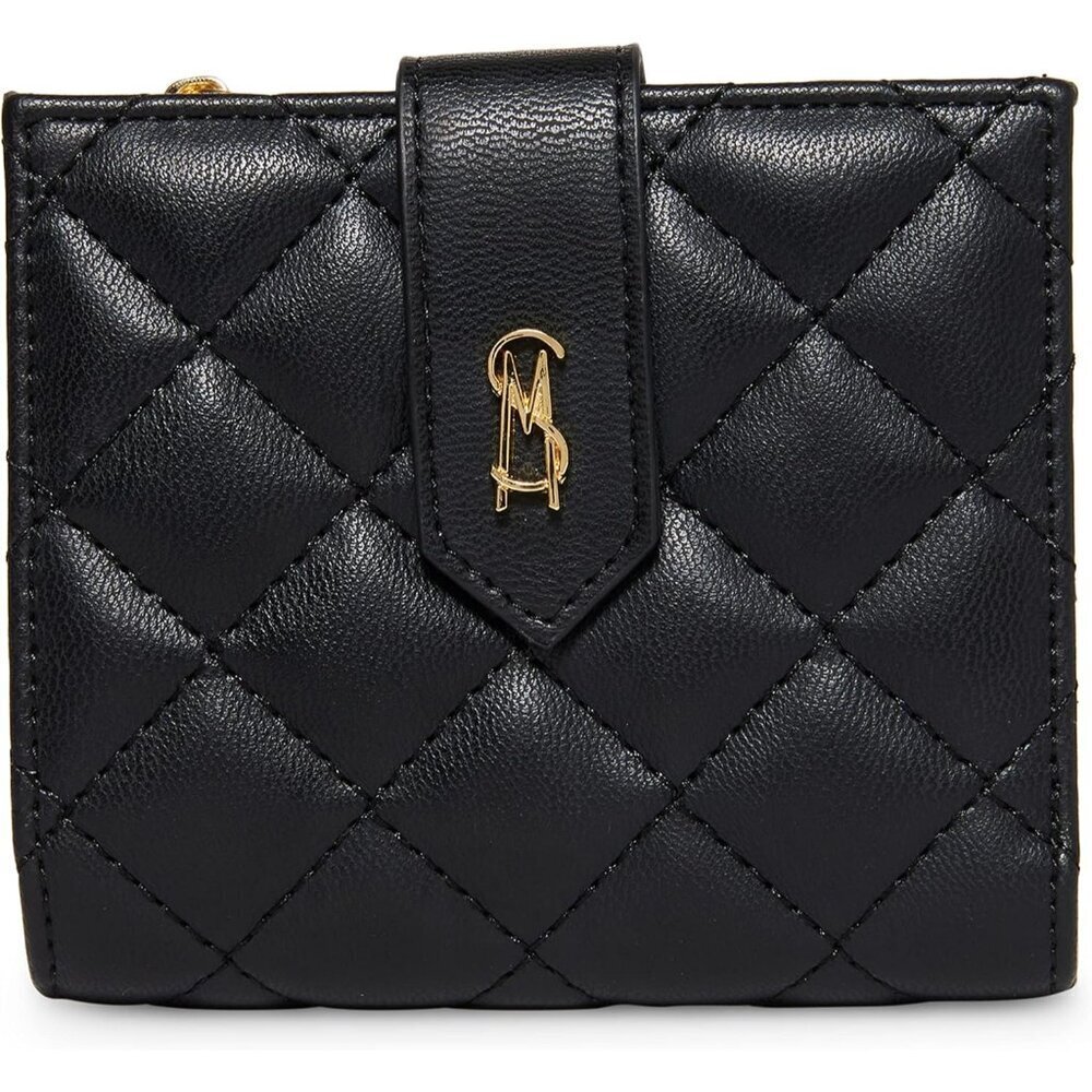 Women's Leather Bifold Wallet Black Slim Card Slots Cash Zipper Compartments